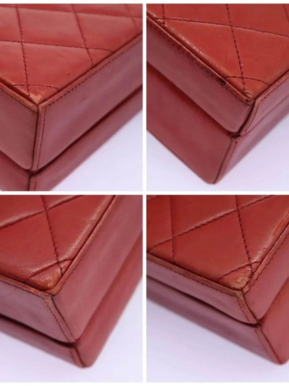 CHANEL Matelasse Hand Bag Lamb Skin 2way Red CC Auth 115600V